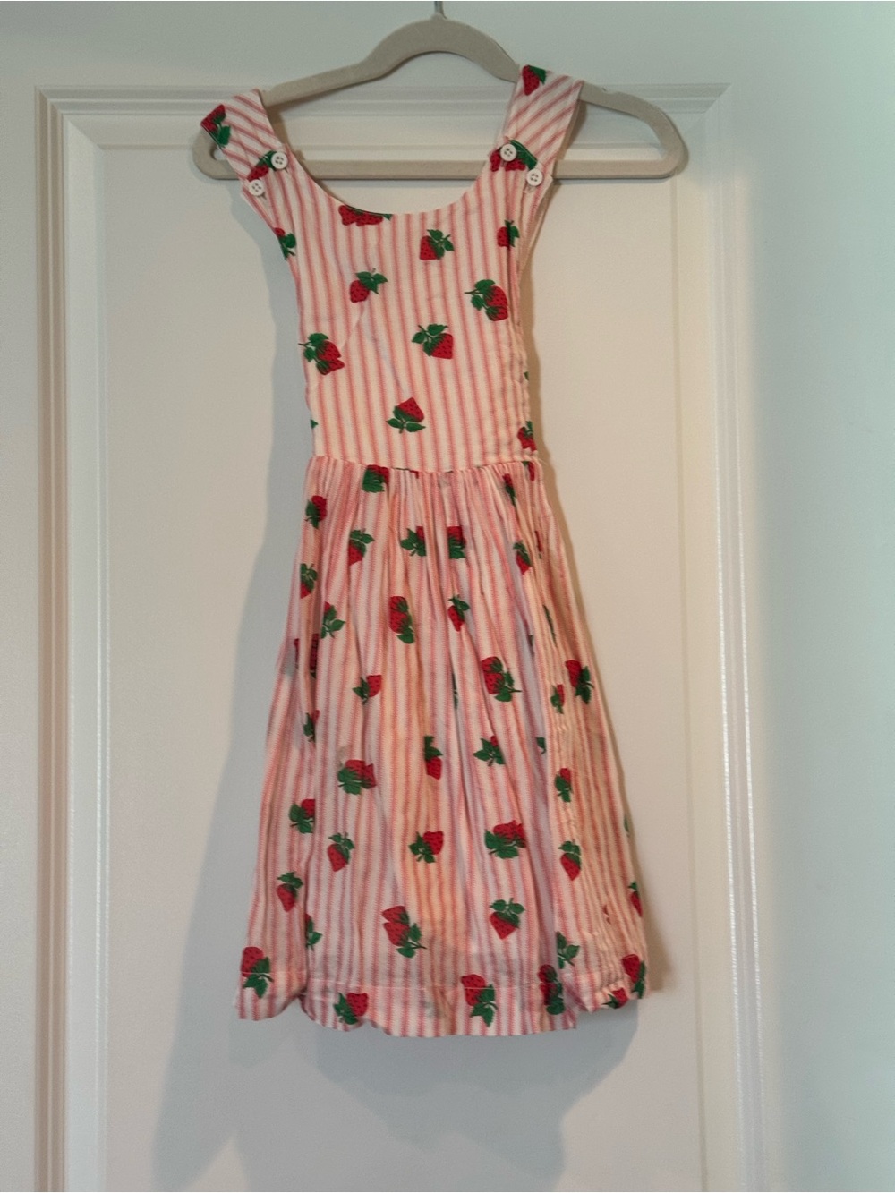 Mini Boden Pink and Green Strawberry Stripe Sundress